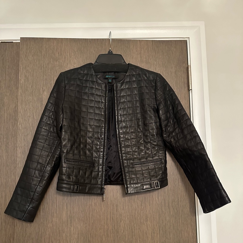 Black quilted leather cropped jacket